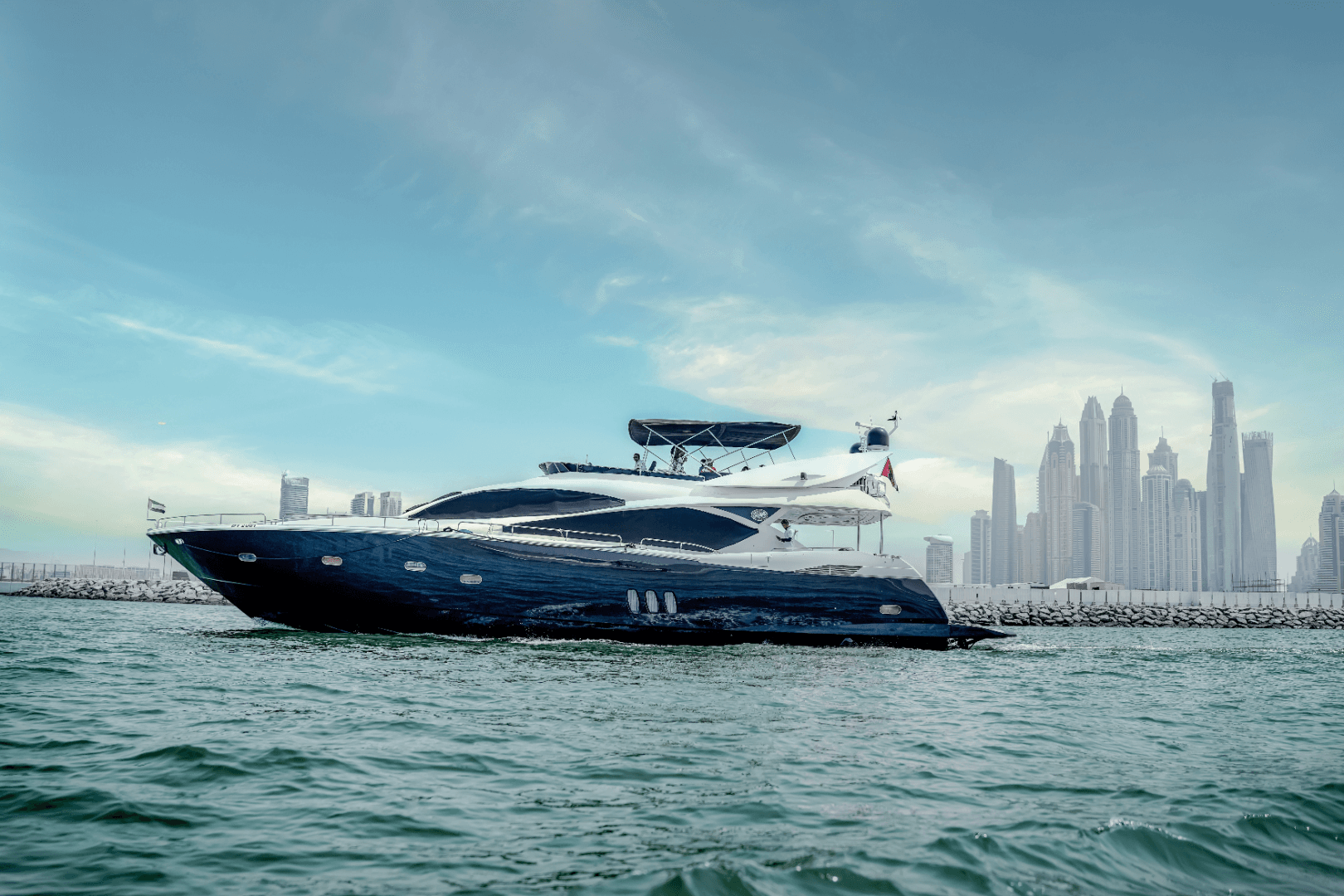 Luxury yacht cruising at sea